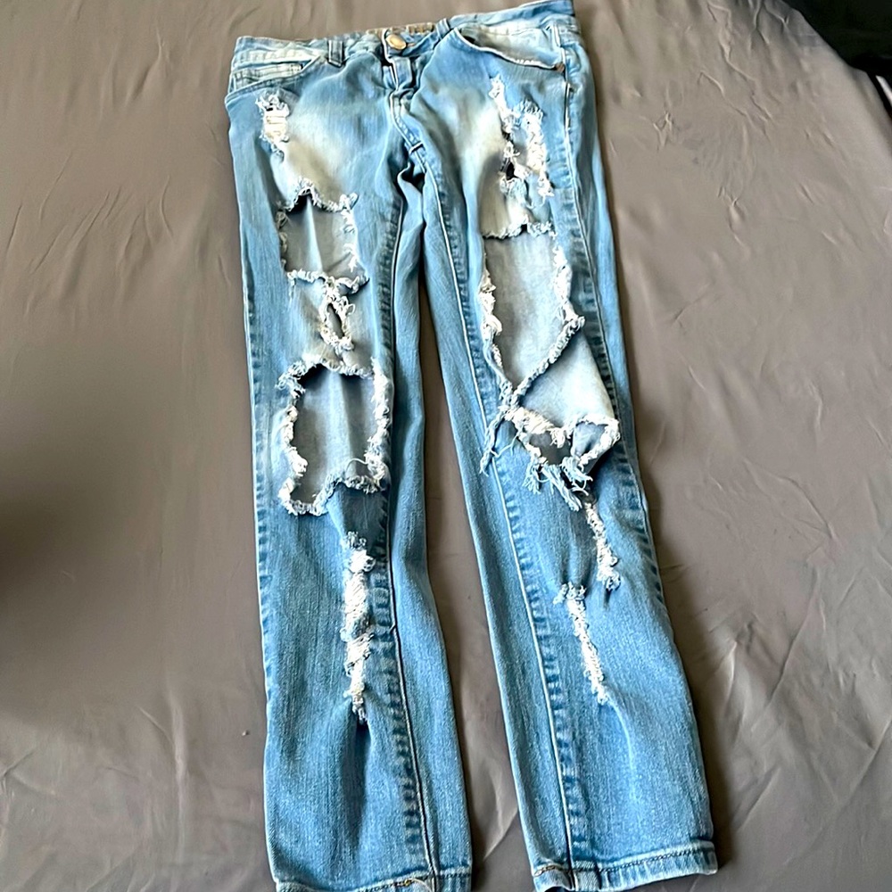 Denim Ripped VIP JEANS . Size Small 7/8 .